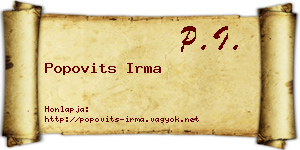 Popovits Irma névjegykártya